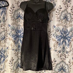 Wild Fable Black Satin Litte Black Dress with Sweetheart Neckline
